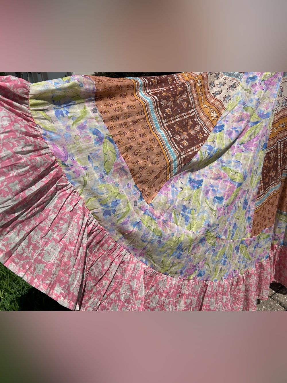 NWT🌷Free People Santa Eulalia Patchwork Printed Ruffle Hem A-Line Maxi Skirt - Picture 13 of 16